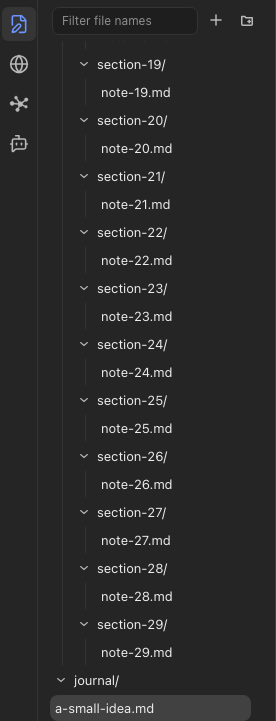 笔记侧栏中的文件树，显示文件夹和 Markdown 笔记